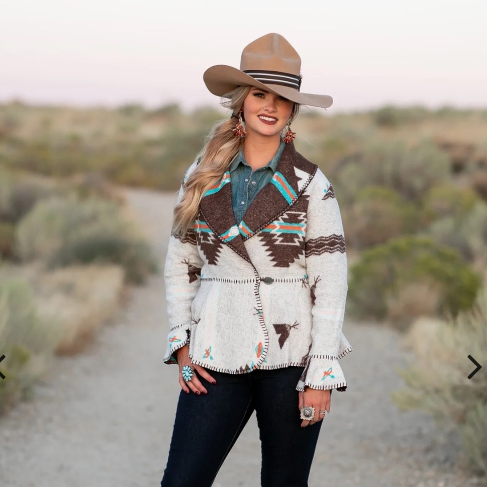 Rhonda Stark Southwestern Wrap Style Sweater Jacket Size Small